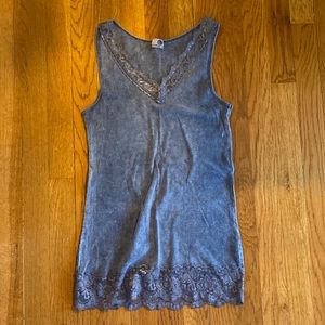One World garment wash rib tank top with lace